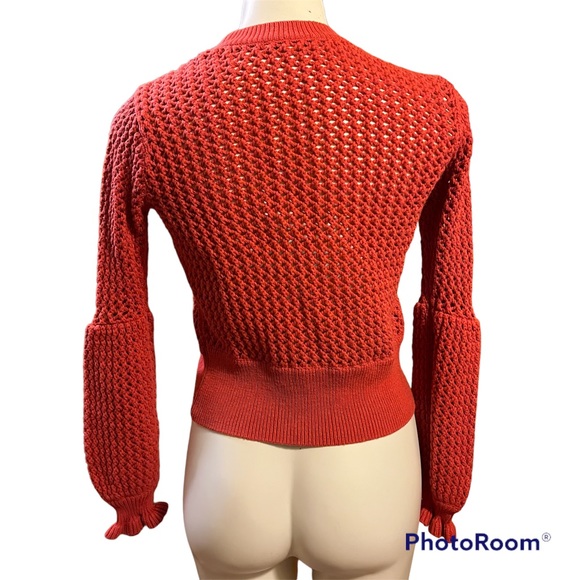 REBECCA MINKOFF Bianca Netted Terracotta long puff sleeve Sweater Small - Picture 7 of 13